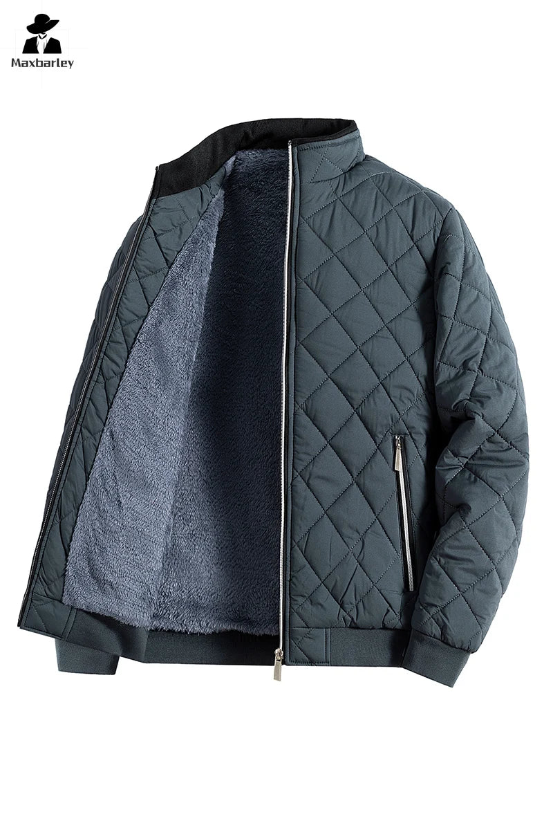 Winter Cold-proof Casual fleece-lined Thickened Zipper Quilted Padded Jacket for Men