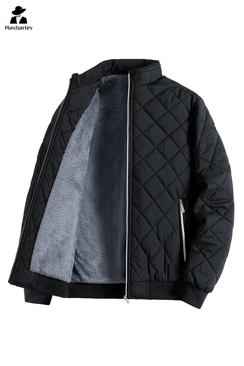 Winter Cold-proof Casual fleece-lined Thickened Zipper Quilted Padded Jacket for Men