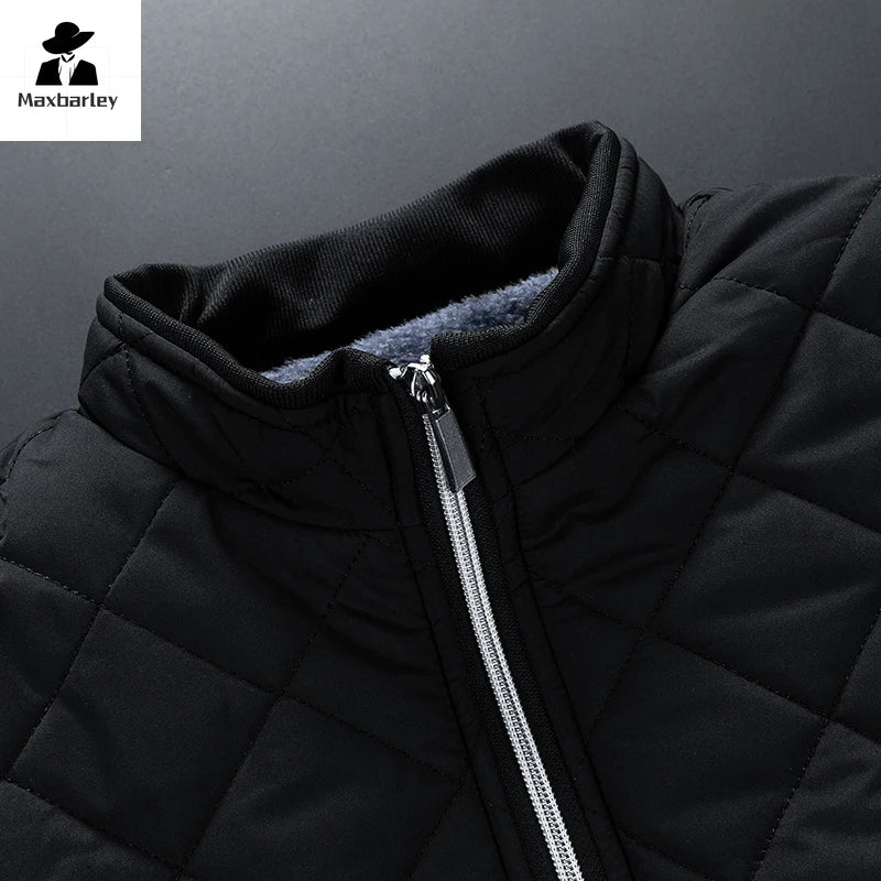Winter Cold-proof Casual fleece-lined Thickened Zipper Quilted Padded Jacket for Men